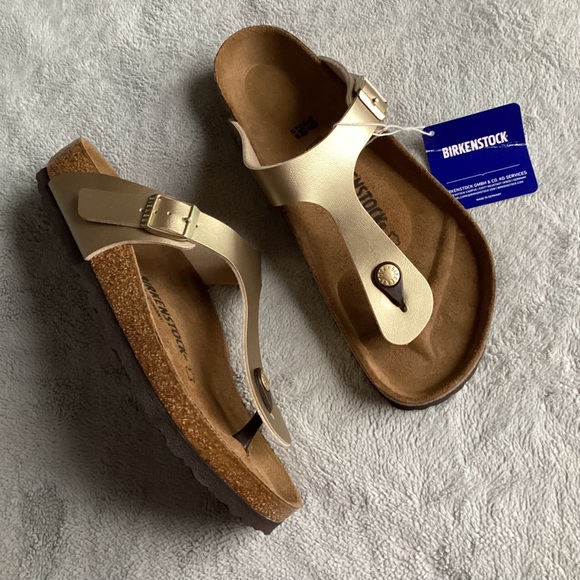 Birkenstock Shoes - NWT Birkenstock Gizeh Thong Sandal Metallic Gold Birko-Flor Vegan Leather Sz 39